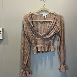 Leith Pleated V-Neck Blouse - Tan